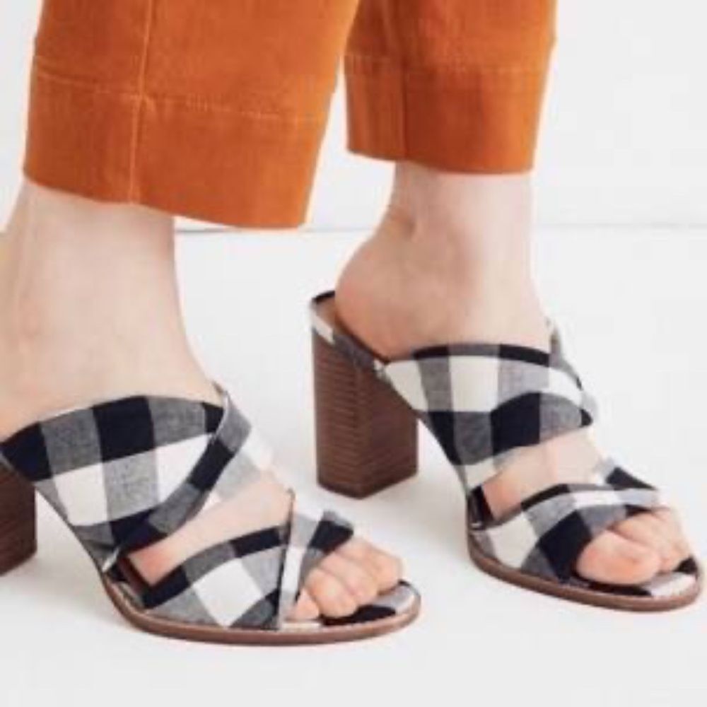 Madewell Alexandria Women's Black/White Gingham Plaid Slide Sandals Sz‎ 7